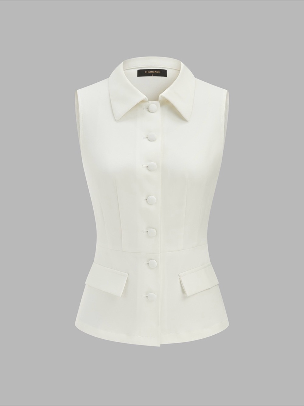 Commense Sleeveless Button Vest & Wide-Leg Pants Set - Cream - Picture 3 of 8